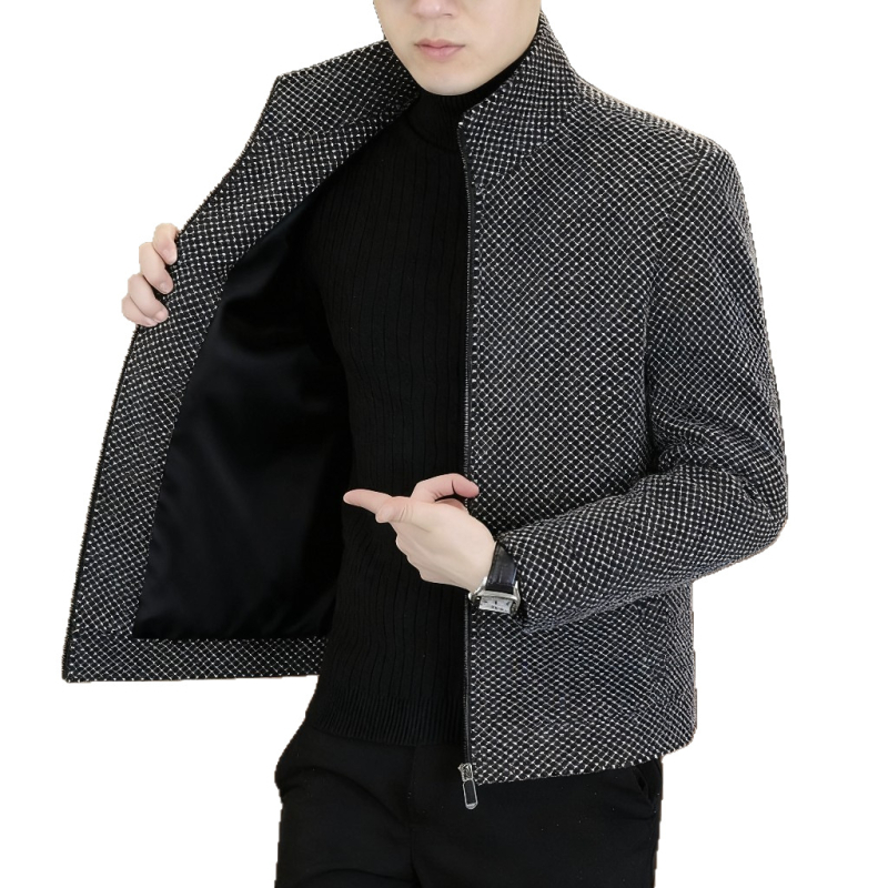 Мъжко вълнено външно облекло със стойковa яка, цип, тясна кройка, дебело топло