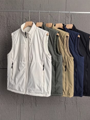 Obostrani muški fleece prsluk sa stojećim ovratnikom, debeli, vjetroodbojni, casual vanjski komad