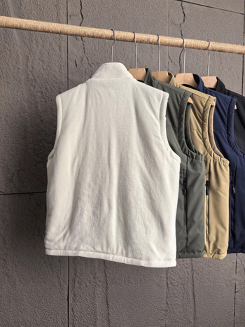 Obostrani muški fleece prsluk sa stojećim ovratnikom, debeli, vjetroodbojni, casual vanjski komad