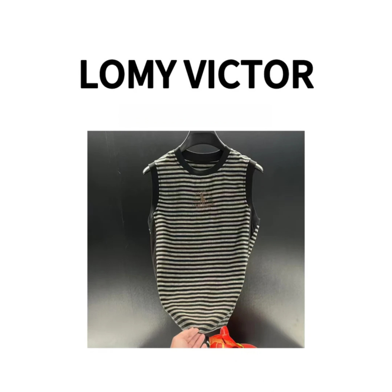 Мъжки безръкав потник от полиестер с райета — свободна кройка, лято