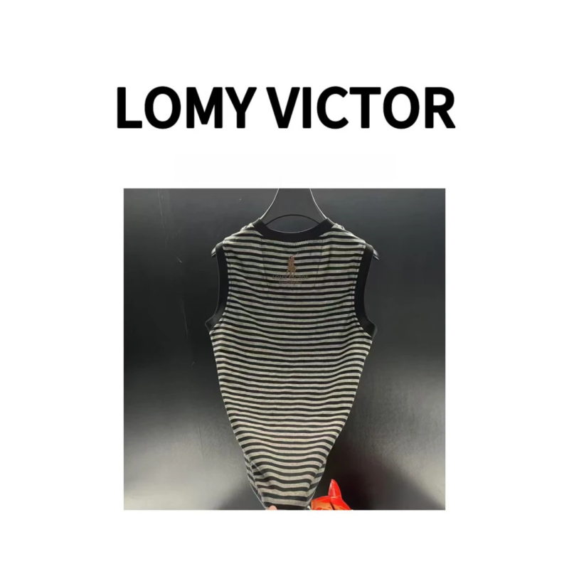 Мъжки безръкав потник от полиестер с райета — свободна кройка, лято