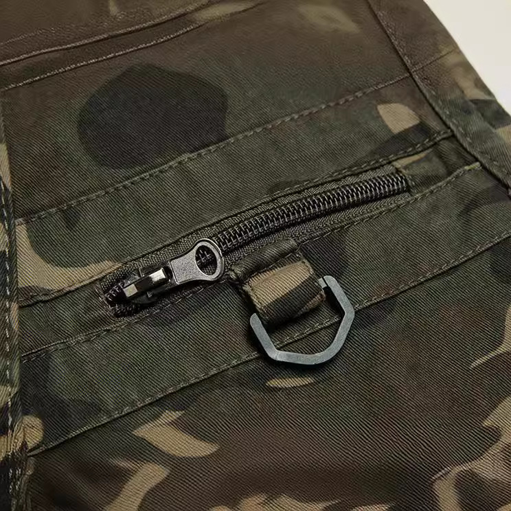 Мъжки жилетка за всички сезони за риболов с камуфляжен модел, цип, V-образно деколте, множество джобове, памучна подплата