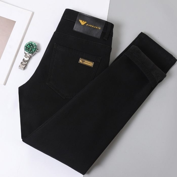 Мъжки дънкови дънки с подплата от флийс, прави крачоли, средна талия, цип.