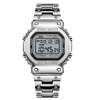 Ceas digital pătrat cu lampă de ridicare a mâinii, rezistent la apă 30M, curea din oțel inoxidabil, 44×34 mm