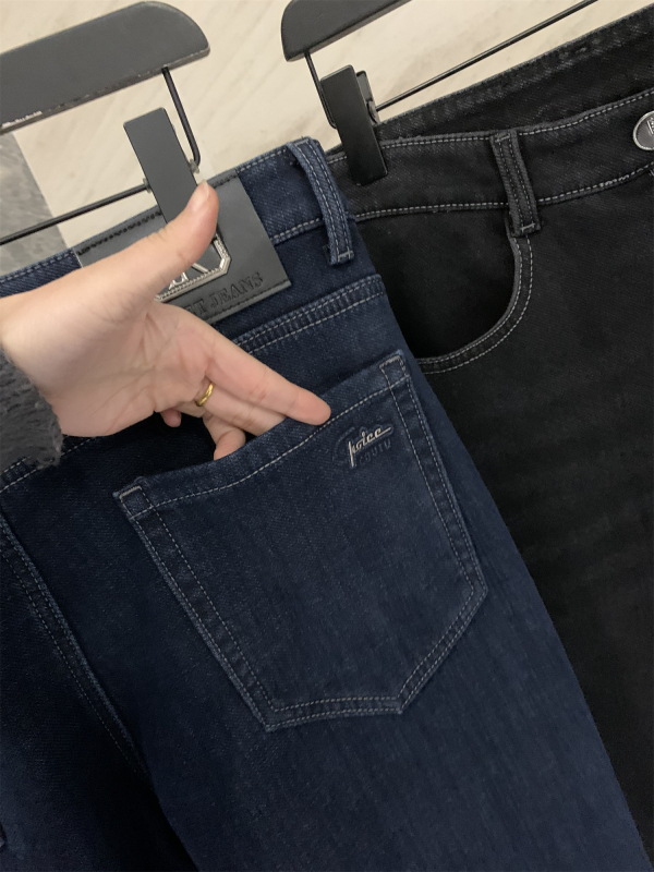 Muške farmerice s ravnim krojem, unutarnji flis, pamuk denim, zip zatvarač, niski struk