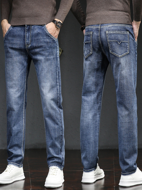 Muške zimske traperice s flis podstavom, opuštenog ravnog kroja, srednji pojas, zip zatvarač, pamuk-denim (73% pamuk, 25,8% poliester, 1,2% elastan)