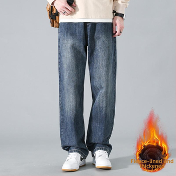 Дънки с права кройка от деним, средна талия, микроеластични, японски стил работно облекло, за свободно време