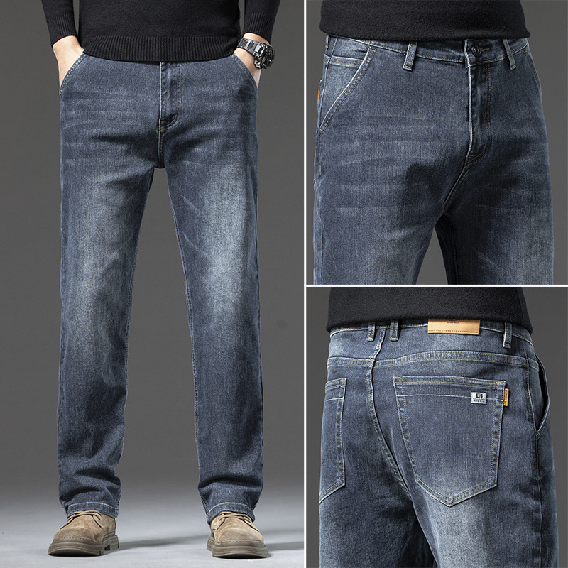 Muške farmerice s ravnim krojem, srednje visoki struk, zip zatvarač, mikroelastičnost, pamuk denim (74% pamuka)