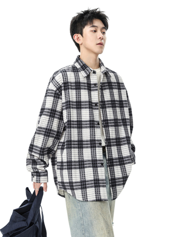 Laza szabású corduroy ing-jacka négyzetes mintával, lapos gallér, poliészter 96%