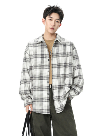 Laza szabású corduroy ing-jacka négyzetes mintával, lapos gallér, poliészter 96%