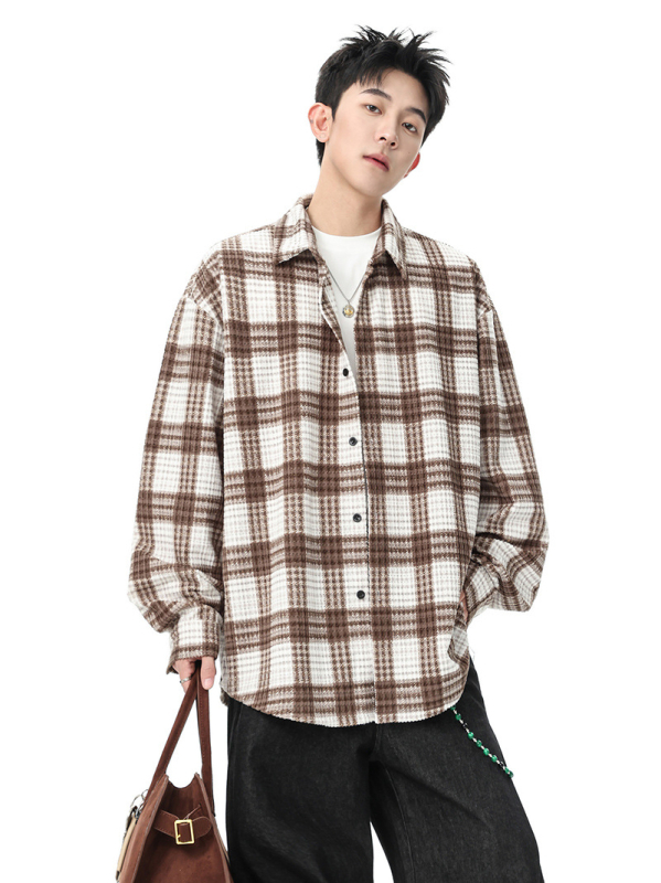 Laza szabású corduroy ing-jacka négyzetes mintával, lapos gallér, poliészter 96%