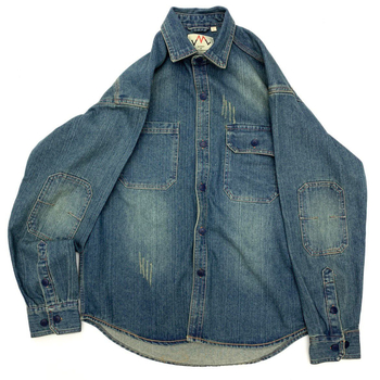 Férfi denim ingkabát, kardigán-stílusú, gallérral, hosszú ujjú, laza szabású, egyszínű mintázat, poliészter alapanyag