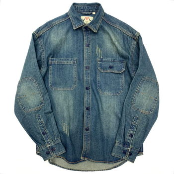 Férfi denim ingkabát, kardigán-stílusú, gallérral, hosszú ujjú, laza szabású, egyszínű mintázat, poliészter alapanyag