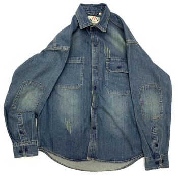 Férfi denim ingkabát, kardigán-stílusú, gallérral, hosszú ujjú, laza szabású, egyszínű mintázat, poliészter alapanyag