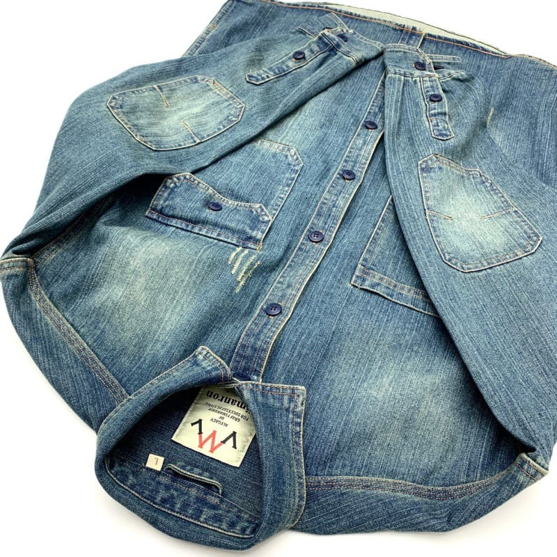 Férfi denim ingkabát, kardigán-stílusú, gallérral, hosszú ujjú, laza szabású, egyszínű mintázat, poliészter alapanyag