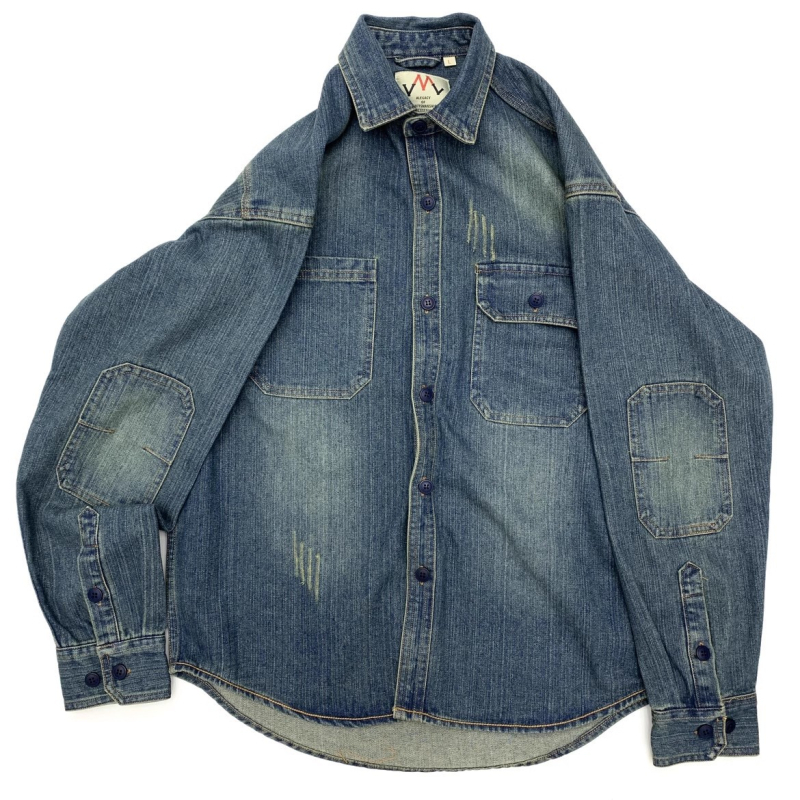 Férfi denim ingkabát, kardigán-stílusú, gallérral, hosszú ujjú, laza szabású, egyszínű mintázat, poliészter alapanyag