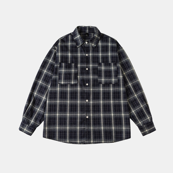 Férfi ing amerikai retro stílusú kockás mintával, hosszú ujjú, bő szabás, pamut-poliészter keverék