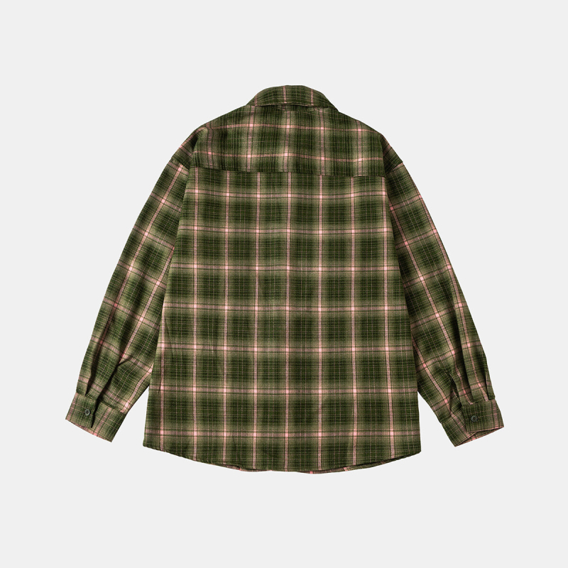 Férfi ing amerikai retro stílusú kockás mintával, hosszú ujjú, bő szabás, pamut-poliészter keverék