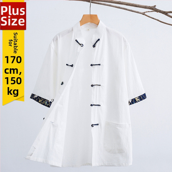 Meeste suvine lühikeste varrukatega särk hiina stiilis, vertikaalne pandla kaelakael, puuvillase segu (65% puuvill)