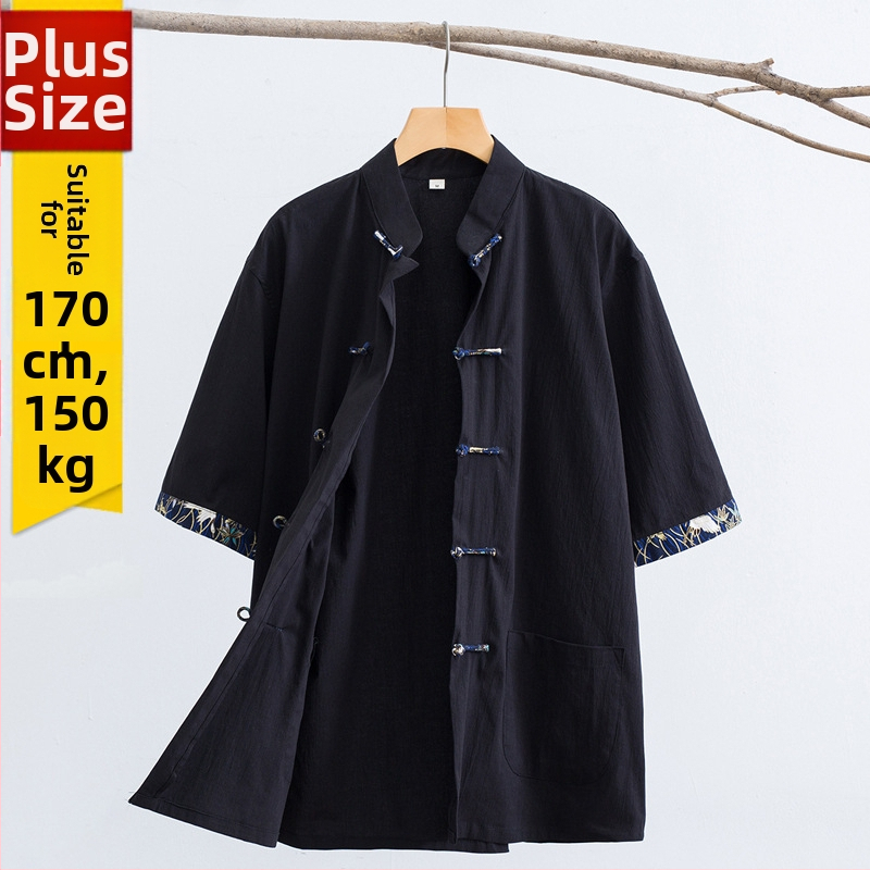 Meeste suvine lühikeste varrukatega särk hiina stiilis, vertikaalne pandla kaelakael, puuvillase segu (65% puuvill)