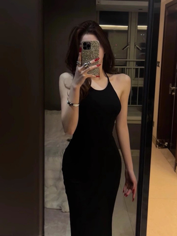 Рокля халтер Ice Silk, набрана талия, средна дължина, без ръкави