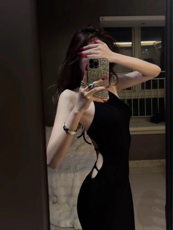 Рокля халтер Ice Silk, набрана талия, средна дължина, без ръкави