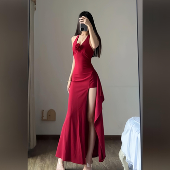 Rochie fără mâneci cu guler rotund, model monocrom, siluetă talie medie, țesătură Tr