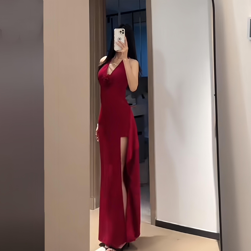 Rochie fără mâneci cu guler rotund, model monocrom, siluetă talie medie, țesătură Tr