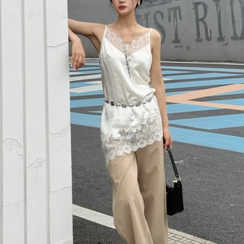 Рокля с презрамки, V‑образно деколте, без ръкави, висока талия, А-линейна кройка, полиестерна материя