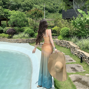 Hálós kötött pántos ruha, magas derékvonal, A-vonal, ujjatlan, midi hossz, poliészter-elasztán keverék