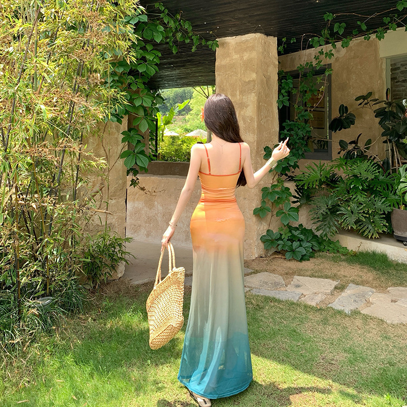 Hálós kötött pántos ruha, magas derékvonal, A-vonal, ujjatlan, midi hossz, poliészter-elasztán keverék