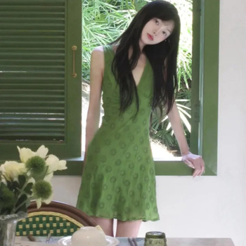 Rochie fără mâneci cu decolteu în V, imprimeu floral, poliester, rochie slip, vara 2025, stil vintage