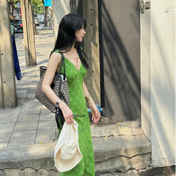 Rochie fără mâneci cu decolteu în V, imprimeu floral, poliester, rochie slip, vara 2025, stil vintage