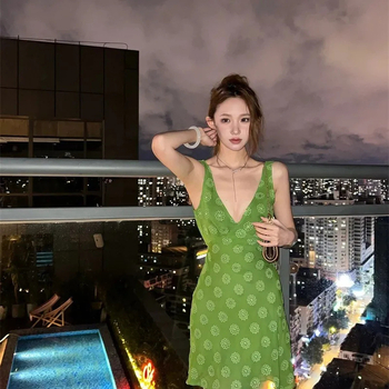 Rochie fără mâneci cu decolteu în V, imprimeu floral, poliester, rochie slip, vara 2025, stil vintage