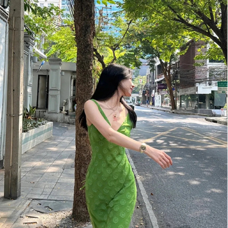 Rochie fără mâneci cu decolteu în V, imprimeu floral, poliester, rochie slip, vara 2025, stil vintage
