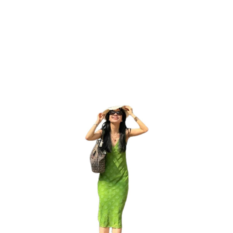 Rochie fără mâneci cu decolteu în V, imprimeu floral, poliester, rochie slip, vara 2025, stil vintage