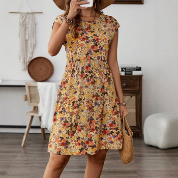 Ženska midi haljina bez rukava s elastičnim strukom, s točkastim uzorkom, od poliestera i vinilona