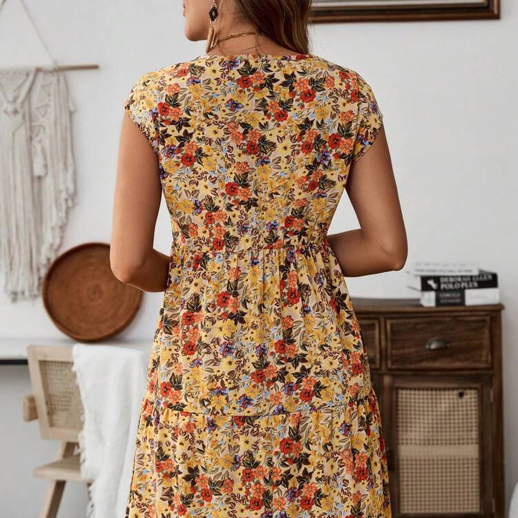 Ženska midi haljina bez rukava s elastičnim strukom, s točkastim uzorkom, od poliestera i vinilona