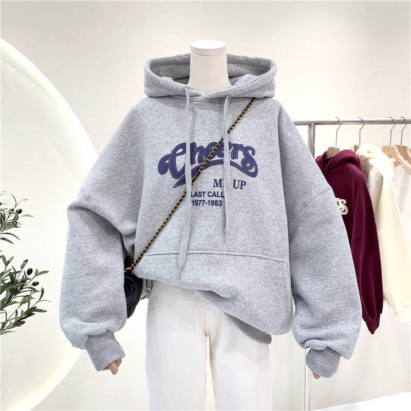 Ženski hoodie s flecom iznutra, debela tkanina, široka silueta, korejski Ulzzang stil, mješavina poliestera i spandeksa
