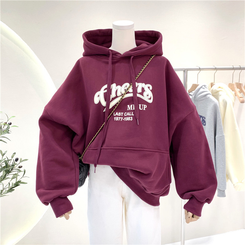 Ženski hoodie s flecom iznutra, debela tkanina, široka silueta, korejski Ulzzang stil, mješavina poliestera i spandeksa