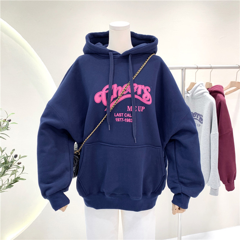 Ženski hoodie s flecom iznutra, debela tkanina, široka silueta, korejski Ulzzang stil, mješavina poliestera i spandeksa