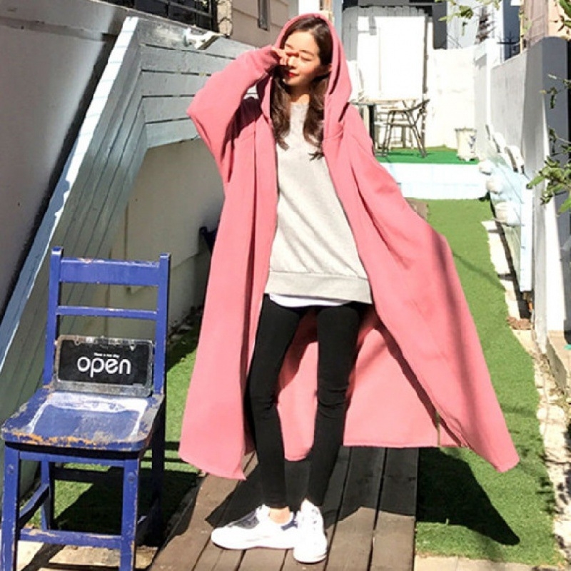 Sieviešu gara garā kokvilnas jaka ar kapuci un rāvējslēdzēju, bieza ar flīsa iekšpusi, vaļīga silueta, windbreaker stils ar sānu atvērumu (Rudens 2024)