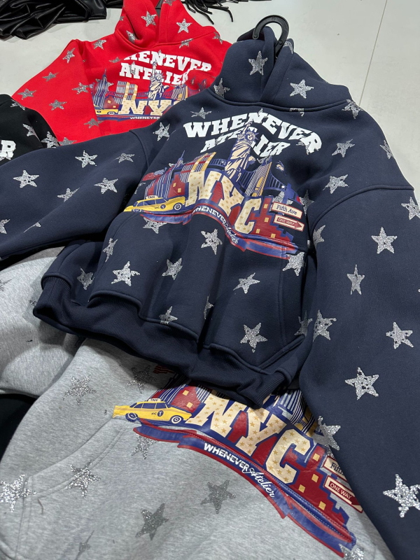 Hoodie s kapuljom sa zvjezdanim otiskom, digitalni ispis, debeli pliš materijal, 95% pamuk, jesenska 2025 izdanje