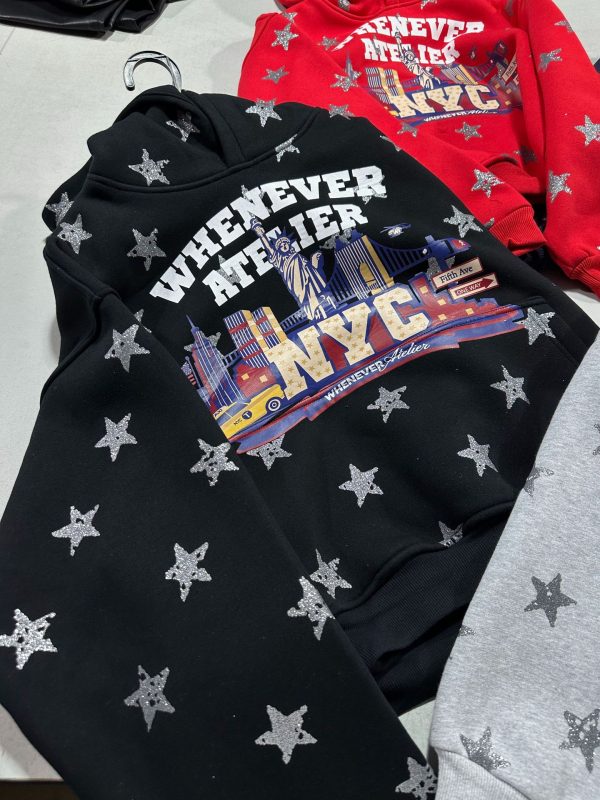Hoodie s kapuljom sa zvjezdanim otiskom, digitalni ispis, debeli pliš materijal, 95% pamuk, jesenska 2025 izdanje