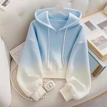 Dopamine ženski zip hoodie s plavim gradientom, oversize, ležerni kroj, korejski stil, udoban izgled za ranu jesen