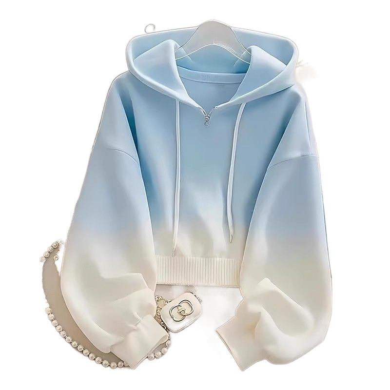 Dopamine ženski zip hoodie s plavim gradientom, oversize, ležerni kroj, korejski stil, udoban izgled za ranu jesen