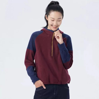 Női kapucnis cipzáros pulóver dzseki, vastag polár bélés, patchwork dizájn, laza szabás, poliészter szövet