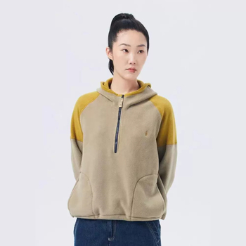 Női kapucnis cipzáros pulóver dzseki, vastag polár bélés, patchwork dizájn, laza szabás, poliészter szövet