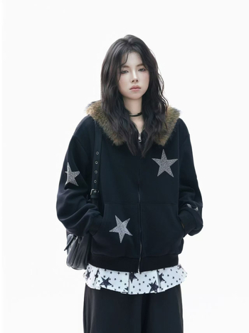 Női kapucnis kardigán pulóver geometriás mintával, vastag pamut fleece, bő szabás, középhosszú