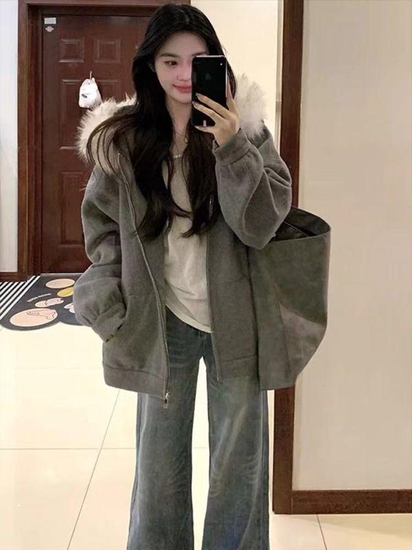 Női kapucnis kardigán, laza szabás, poliészter, cipzár, normál hossz